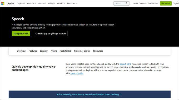 Microsoft Azure AI voice generator