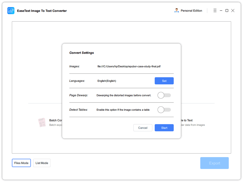 start to convert PDF to Word