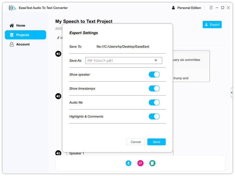 successfully converting Speech To Text on Mac using EaseText Software