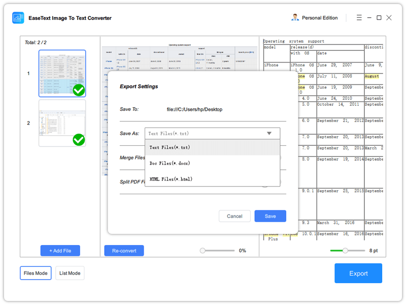 Save text to document file after Converting PNG to Text