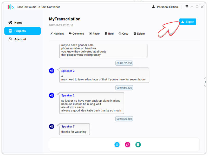 Save text to document file after Transcribe from Audio To Text